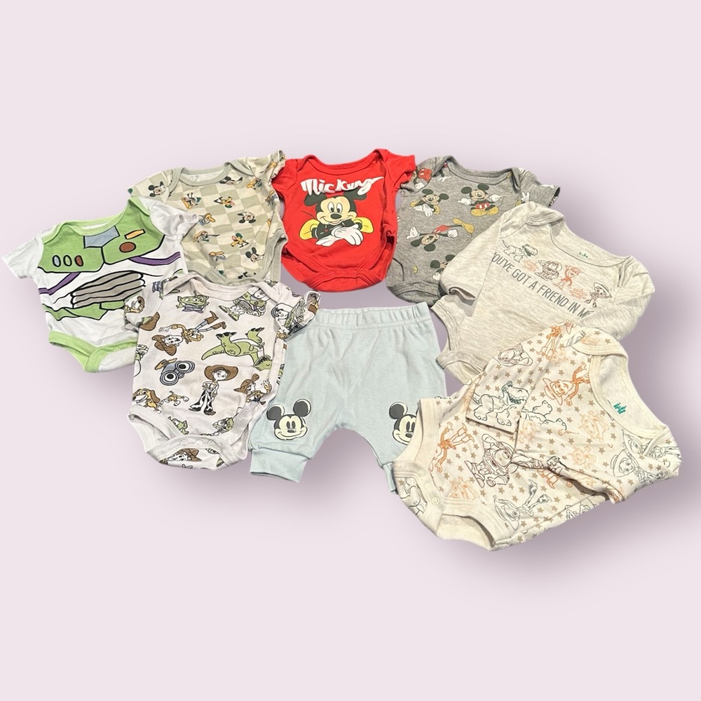 Disney Baby Bodysuit Set And Pants Mickey Mouse And Toy Story 0-3 Mon